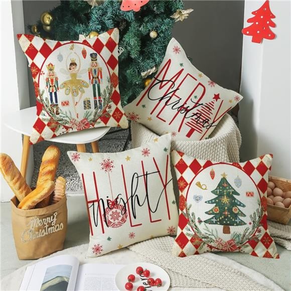 Christmas Pillow Covers Nutcracker Holiday Decor Decorative Cases Decoration Red - Picture 3 of 5